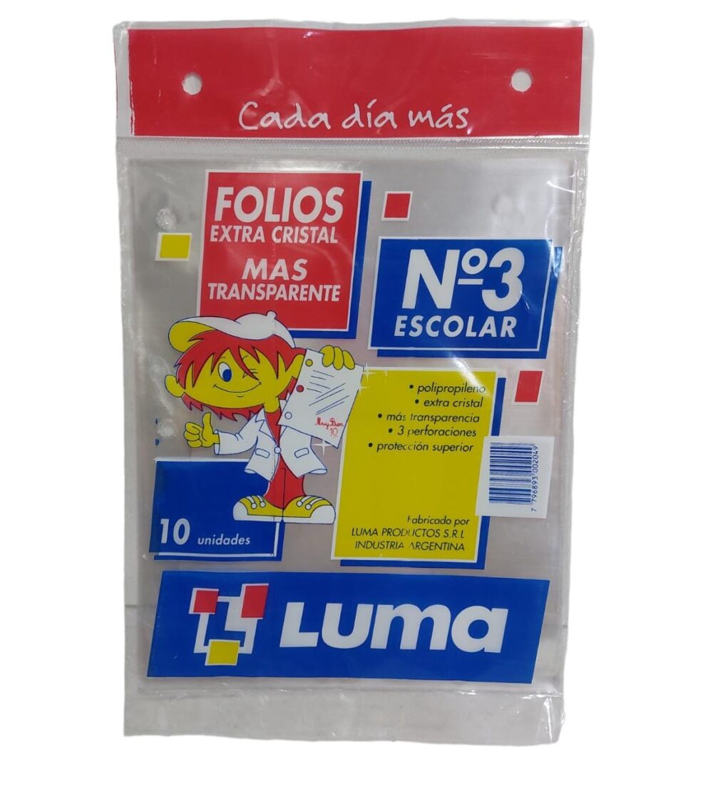 Folio ESCOLAR n3 X10 UNIDADES EXTRA CRISTAL LUMA