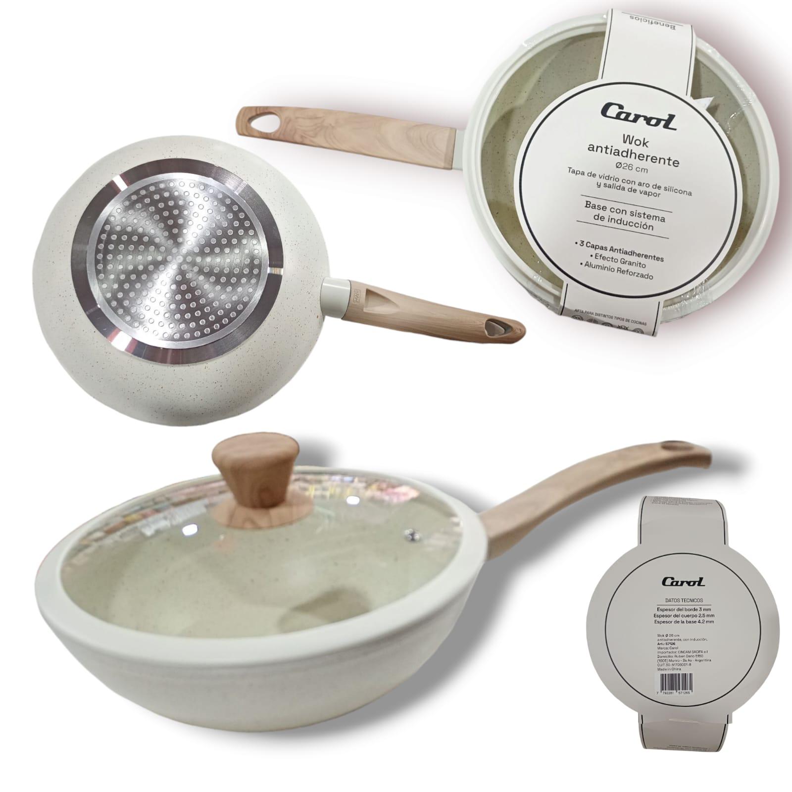 WOK ANTIADHERENTE EFECTO GRANITO CON TAPA CAROL BEIGE N*26