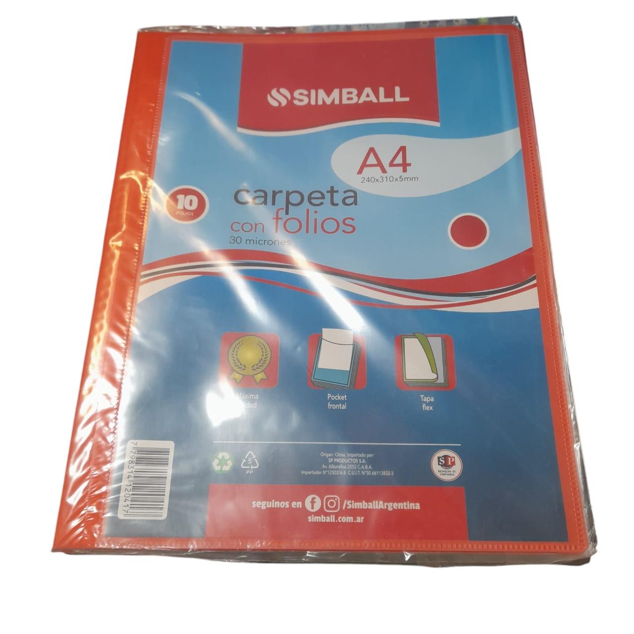 CARPETA A4 FLEXIBLE CON 10 FOLIOS SIMBALL